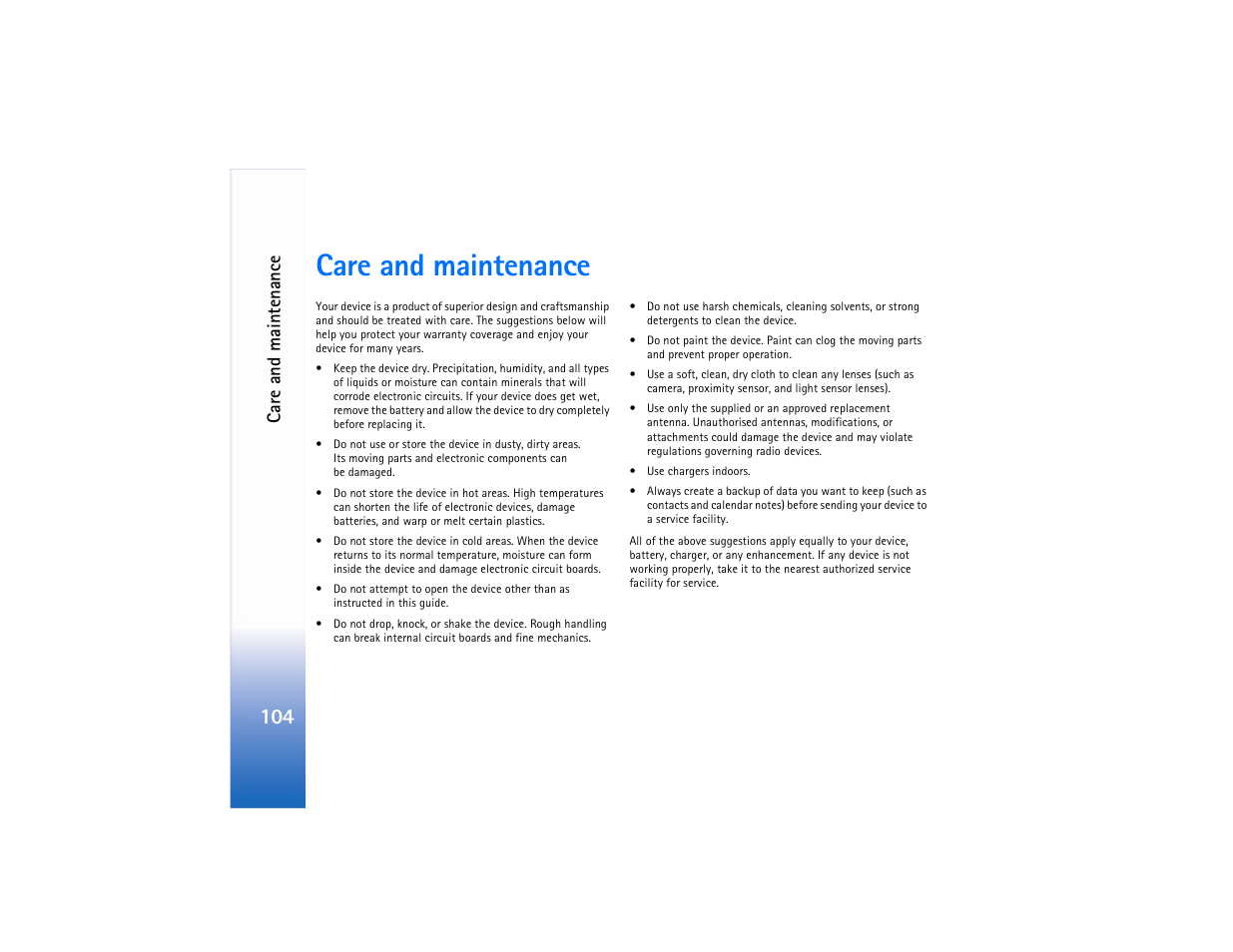 Care and maintenance, Ca re and maintenanc e | Nokia 6682 User Manual | Page 113 / 129