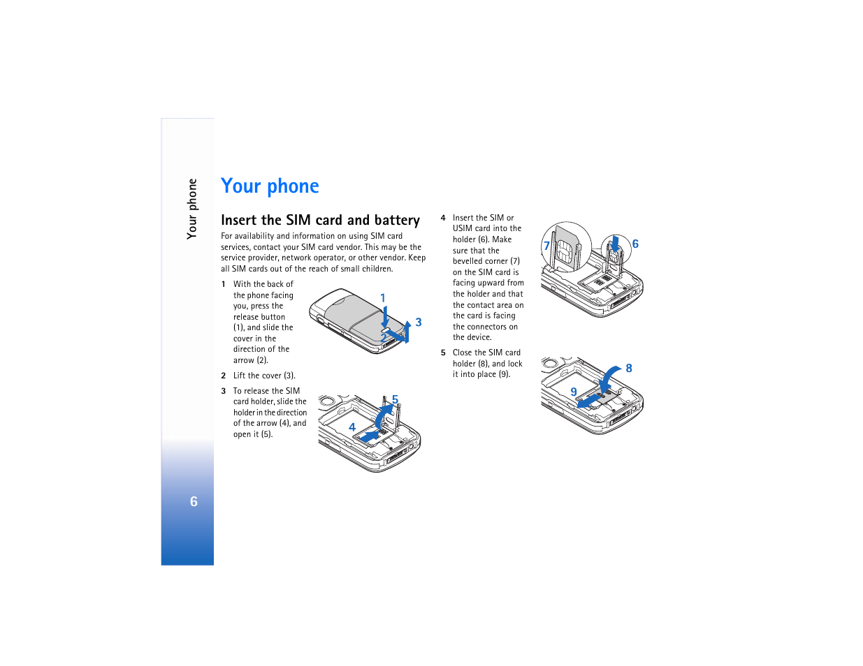 Your phone, Insert the sim card and battery | Nokia 6682 User Manual | Page 15 / 129