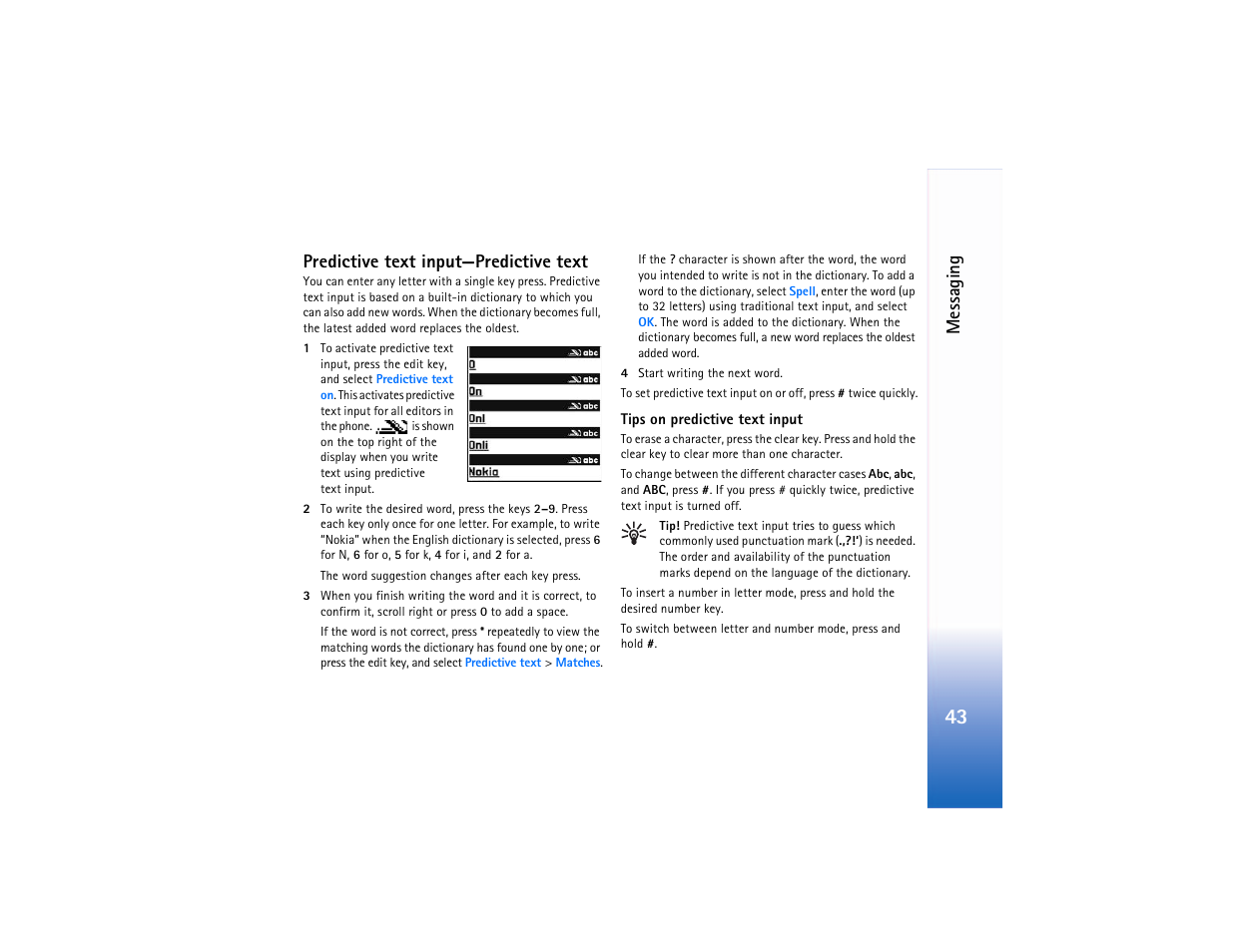 Predictive text input, Predictive text input—predictive text, Messaging | Nokia 6682 User Manual | Page 52 / 129