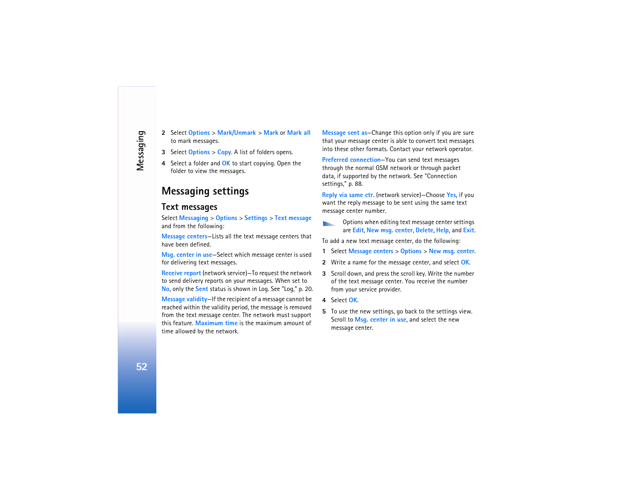 Messaging settings, Text messages, Messaging | Nokia 6682 User Manual | Page 61 / 129