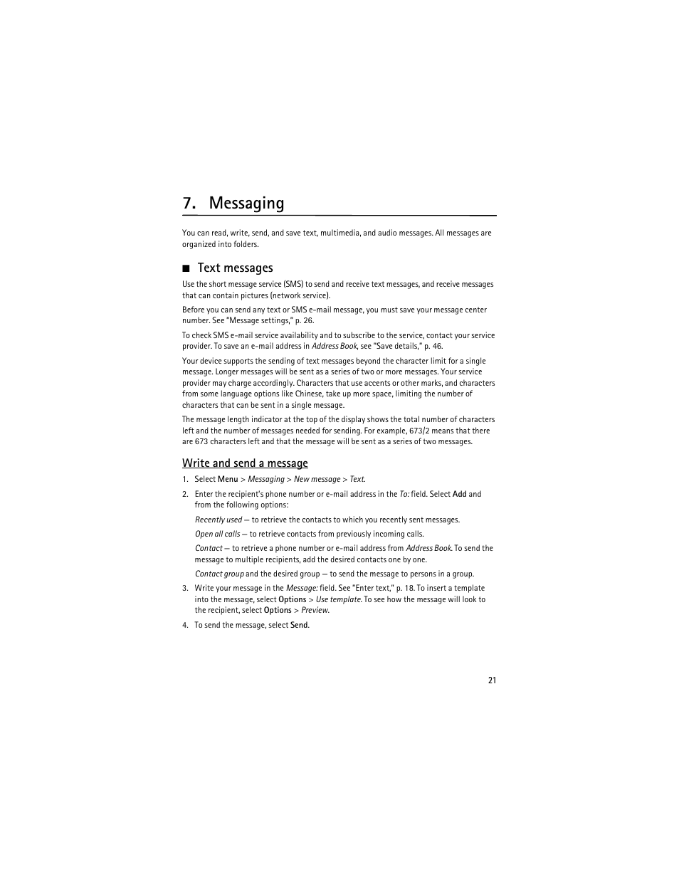 Messaging, Text messages, Write and send a message | Nokia 6126 User Manual | Page 54 / 105