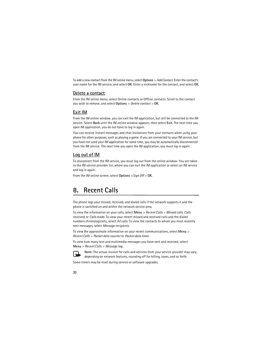 Recent calls | Nokia 6126 User Manual | Page 63 / 105