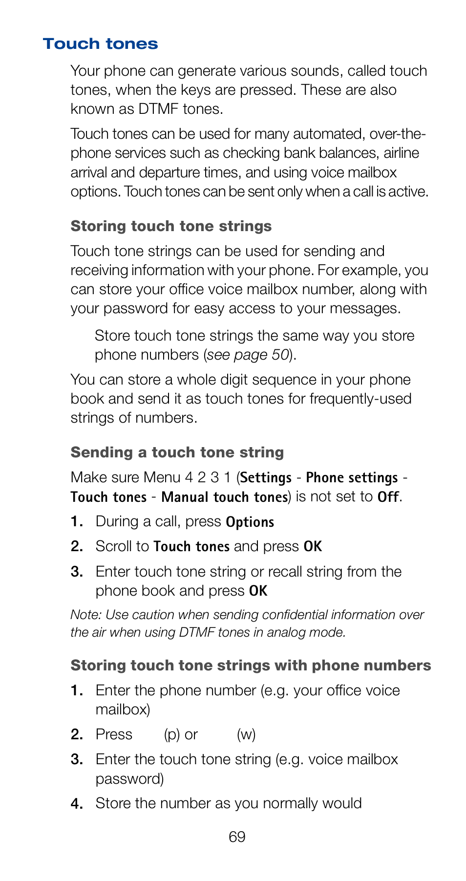 Touch tones | Nokia 6162 User Manual | Page 76 / 101