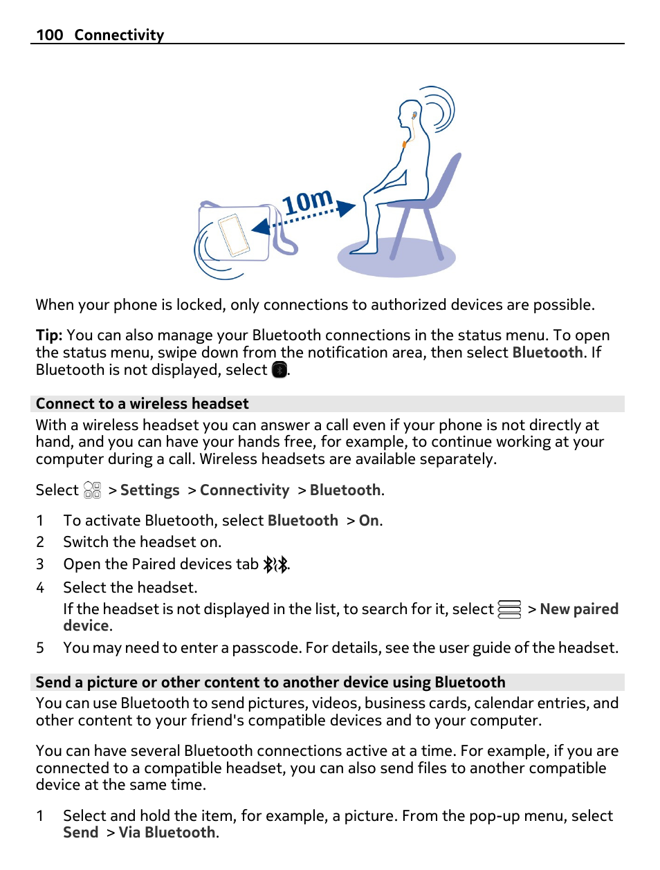 Connect to a wireless headset | Nokia E6-00 User Manual | Page 100 / 126