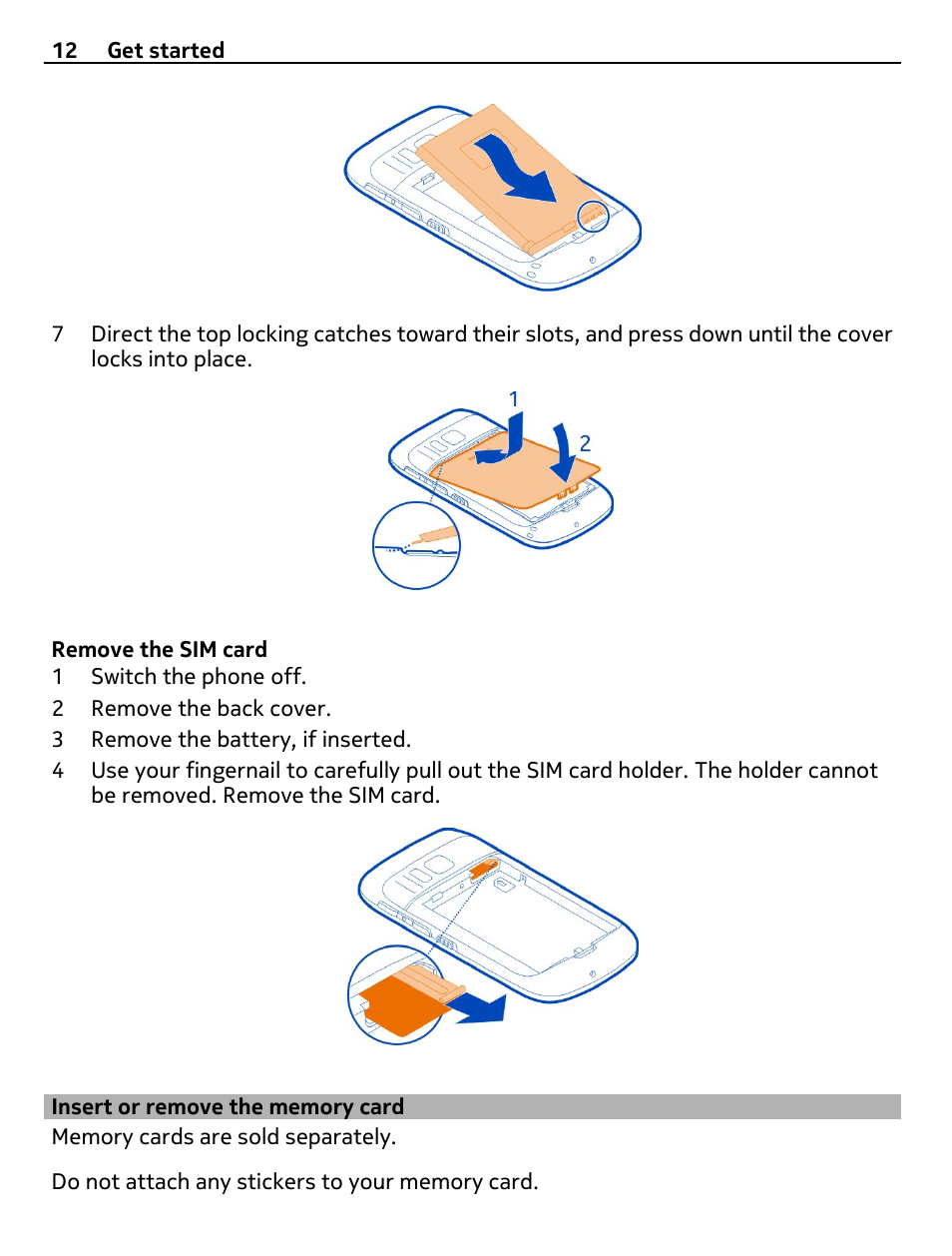 Insert or remove the memory card | Nokia E6-00 User Manual | Page 12 / 126