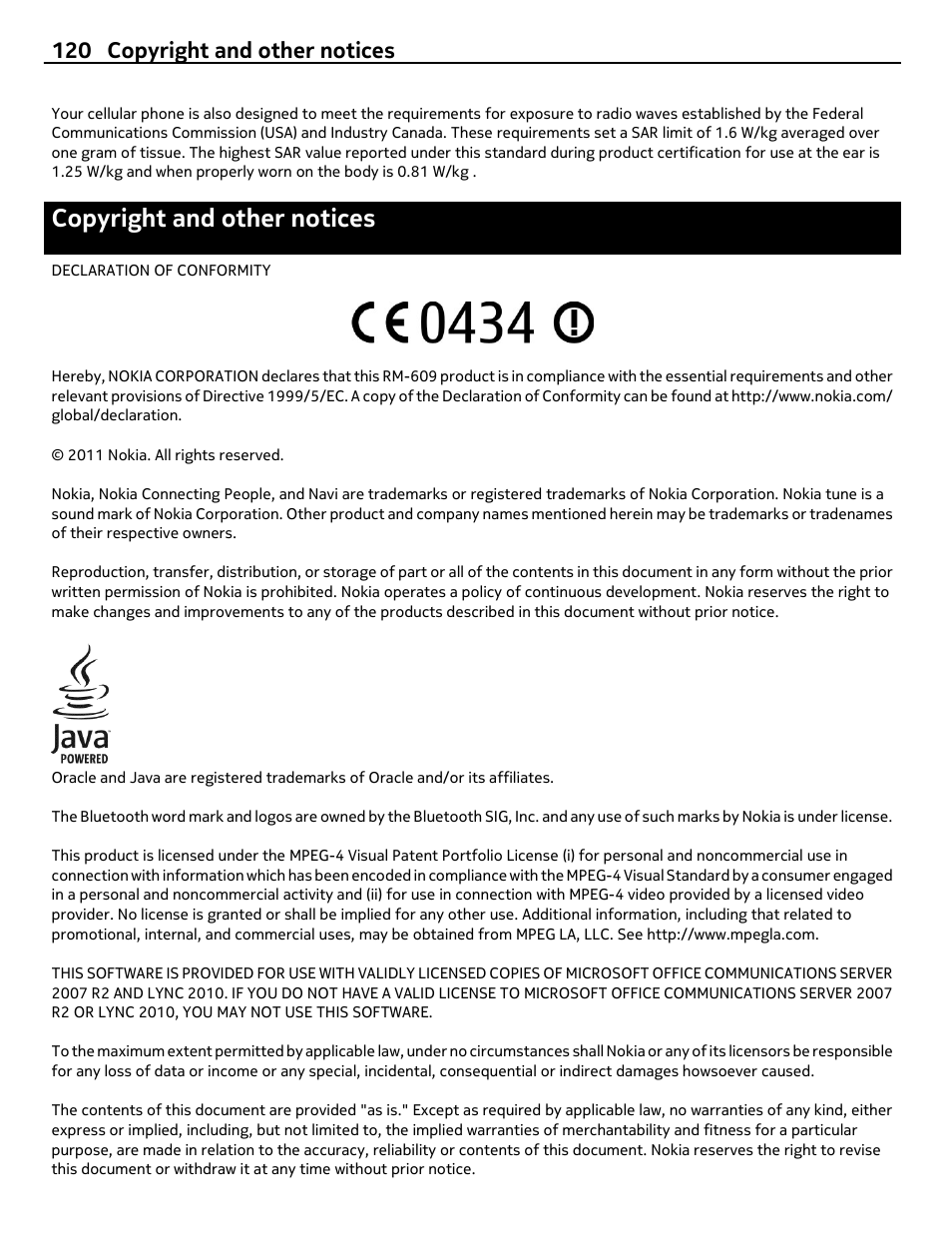Copyright and other notices, 120 copyright and other notices | Nokia E6-00 User Manual | Page 120 / 126