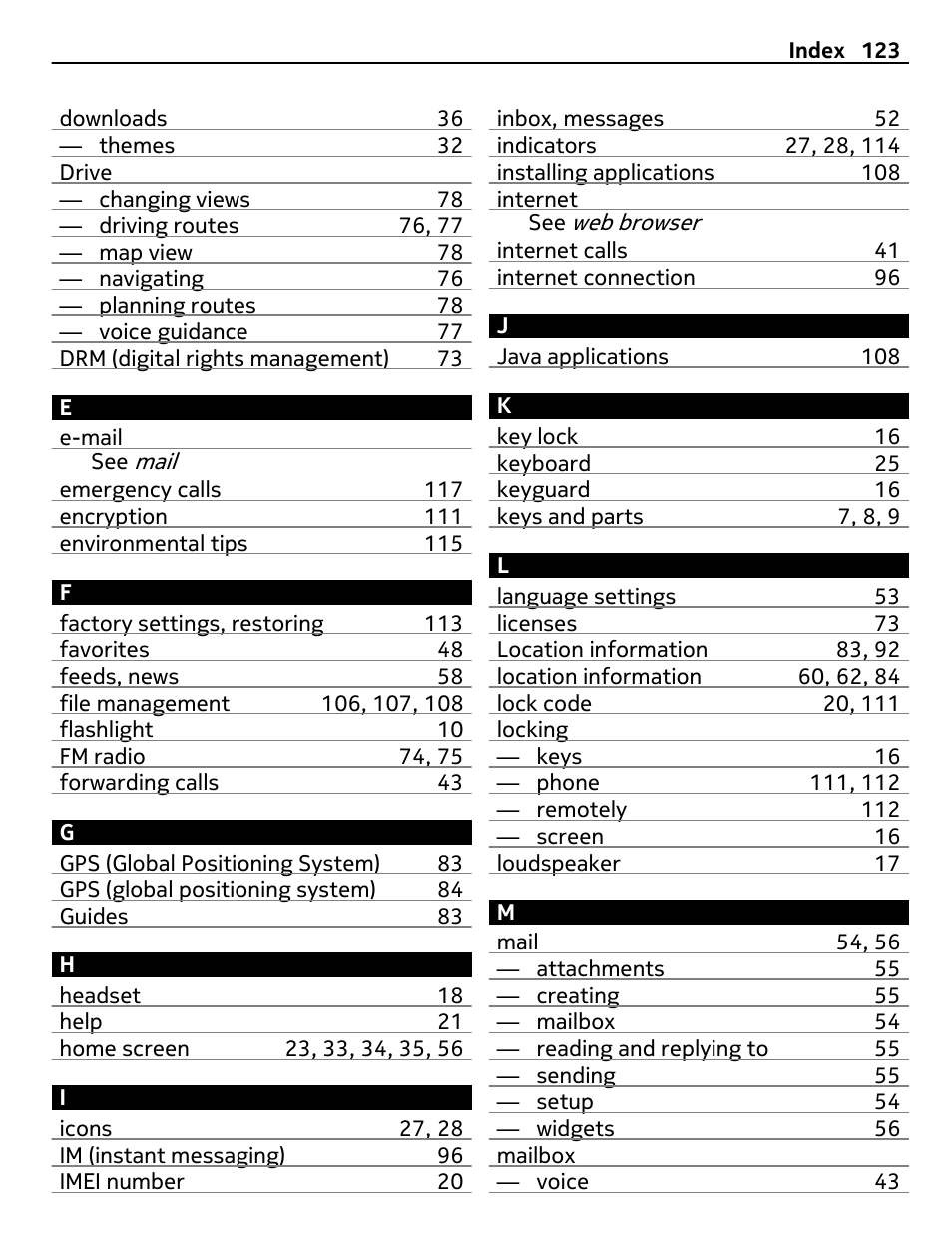 Nokia E6-00 User Manual | Page 123 / 126