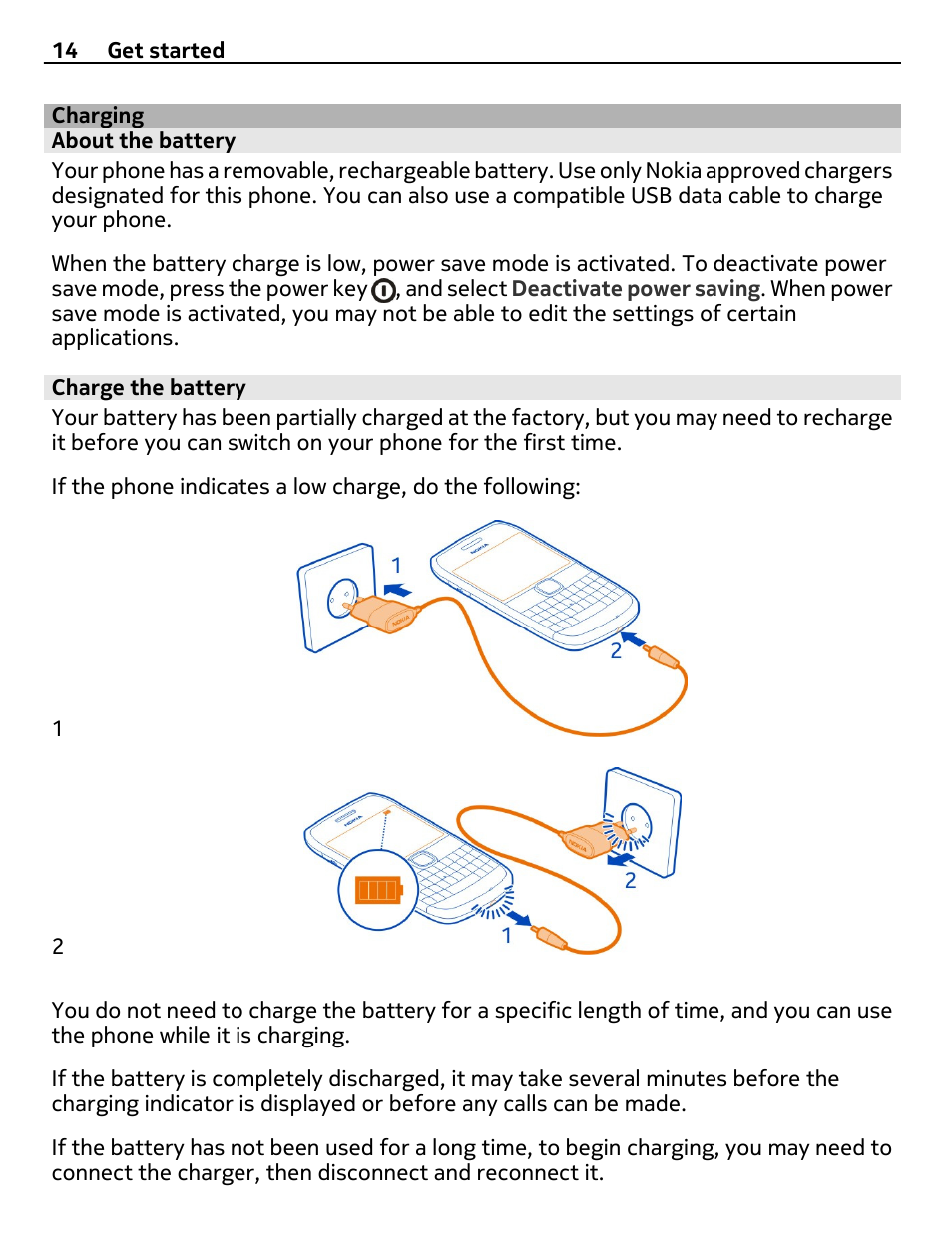 Charging, About the battery, Charge the battery | Nokia E6-00 User Manual | Page 14 / 126