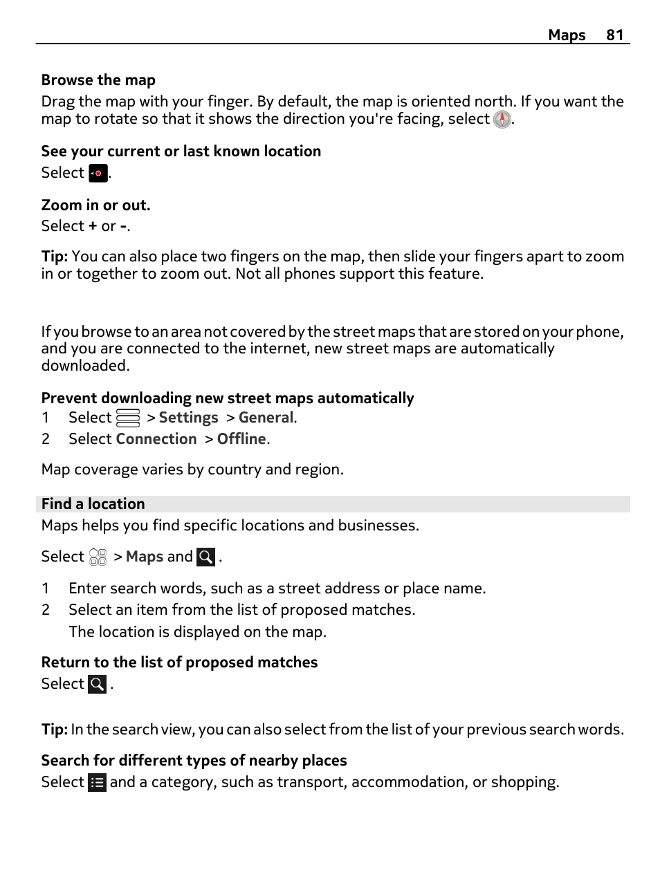 Find a location | Nokia E6-00 User Manual | Page 81 / 126