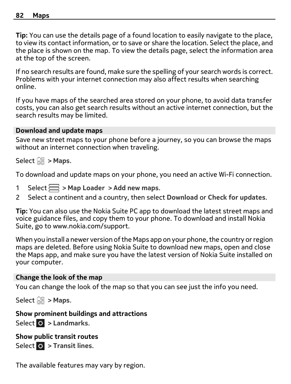 Download and update maps, Change the look of the map | Nokia E6-00 User Manual | Page 82 / 126