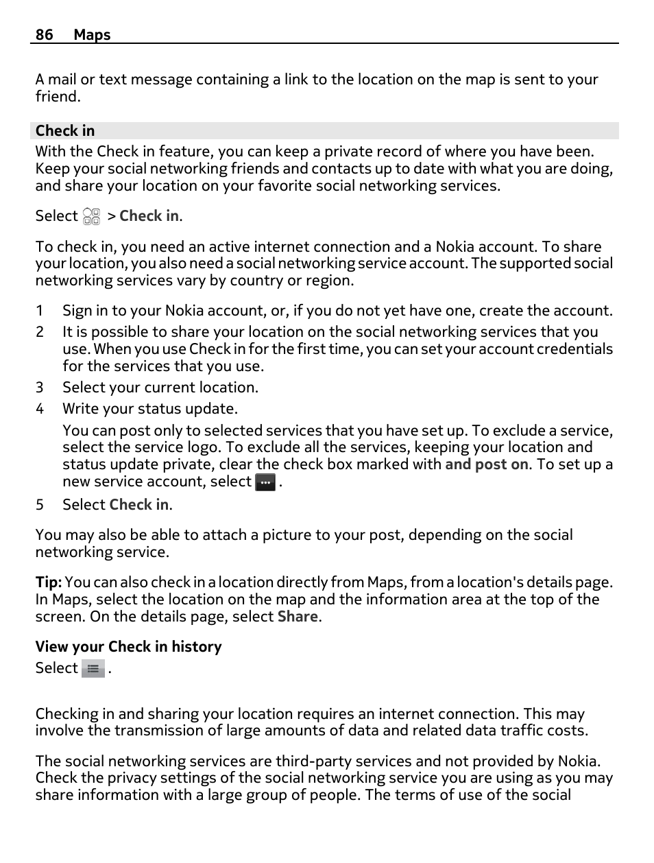Check in | Nokia E6-00 User Manual | Page 86 / 126