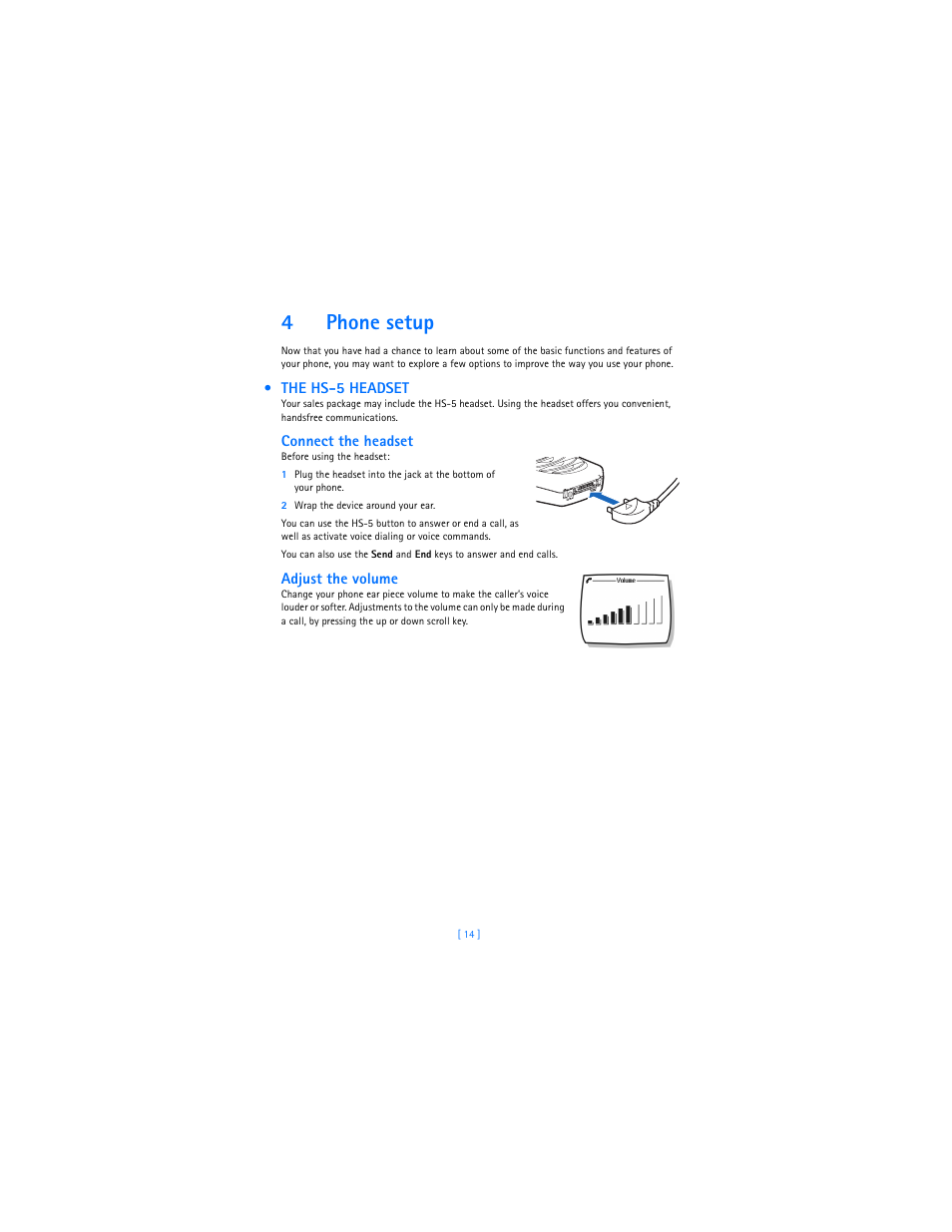 4 phone setup, The hs-5 headset, Phone setup | 4phone setup | Nokia 2285 User Manual | Page 21 / 105