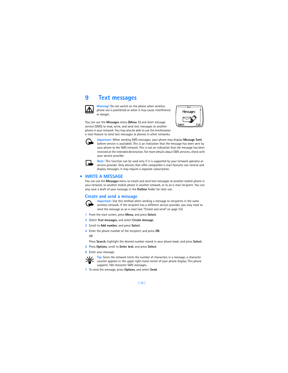 9 text messages, Write a message, Text messages | 9text messages, Create and send a message | Nokia 2285 User Manual | Page 37 / 105