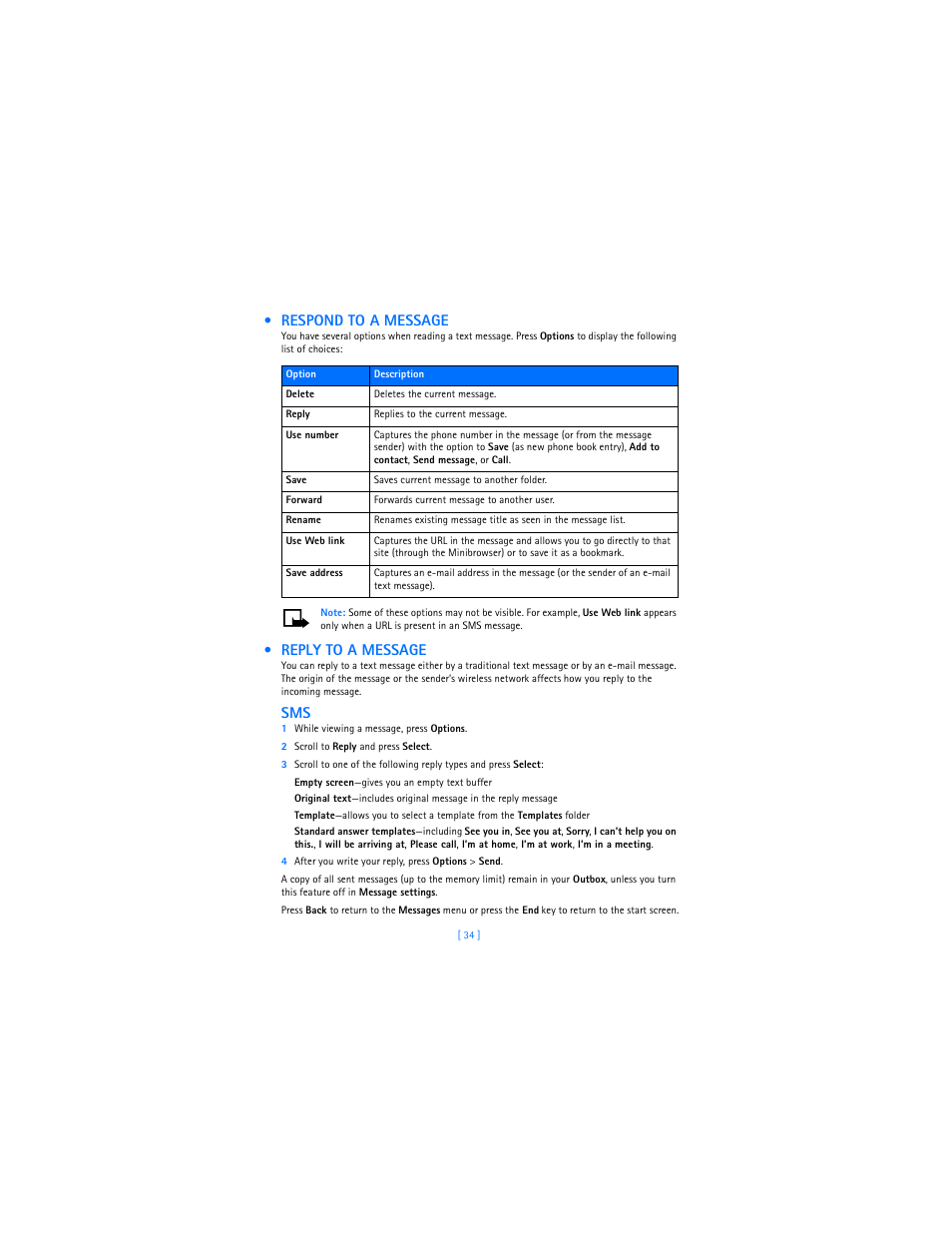 Respond to a message, Reply to a message, Respond to a message reply to a message | Nokia 2285 User Manual | Page 41 / 105