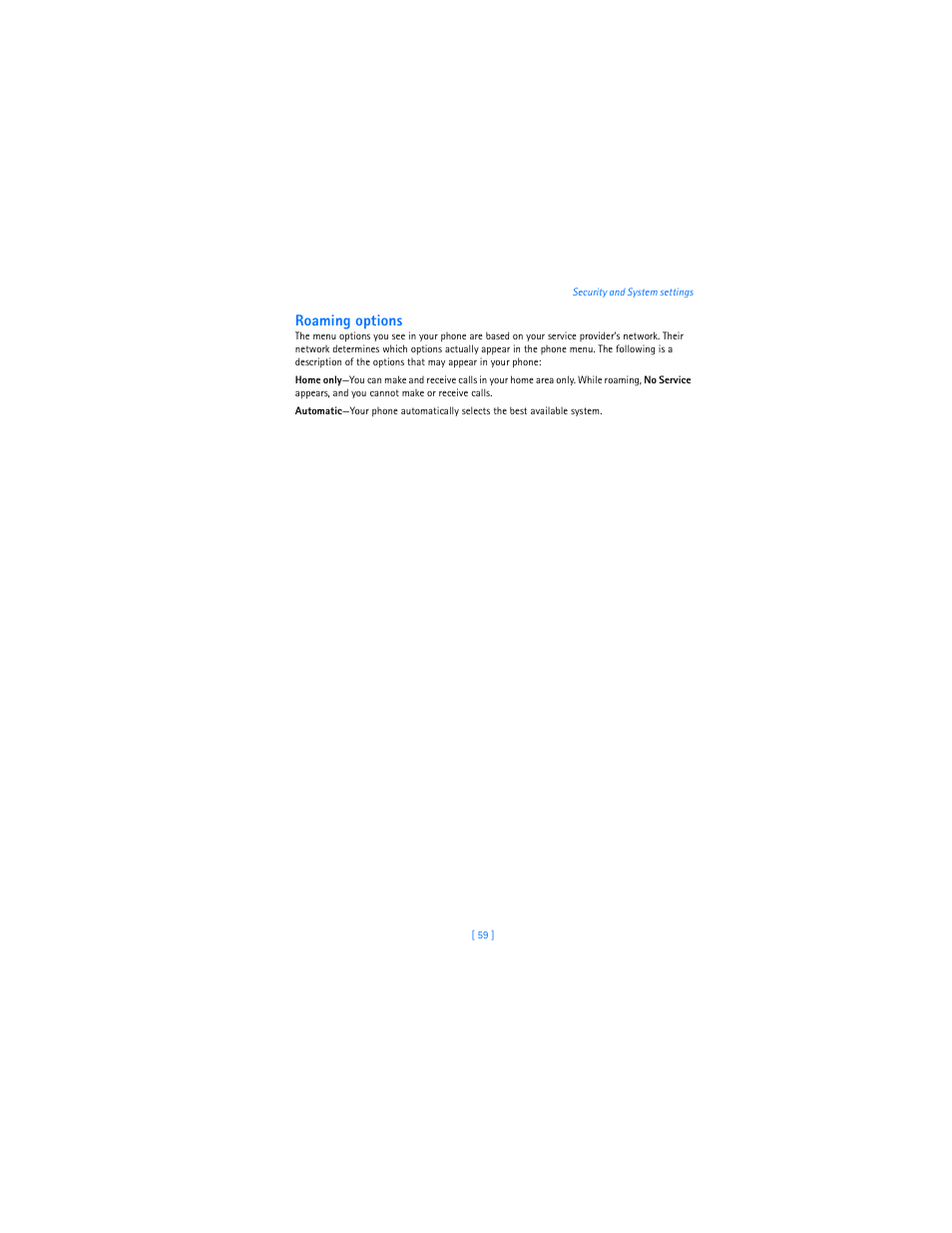 Roaming options | Nokia 2285 User Manual | Page 66 / 105