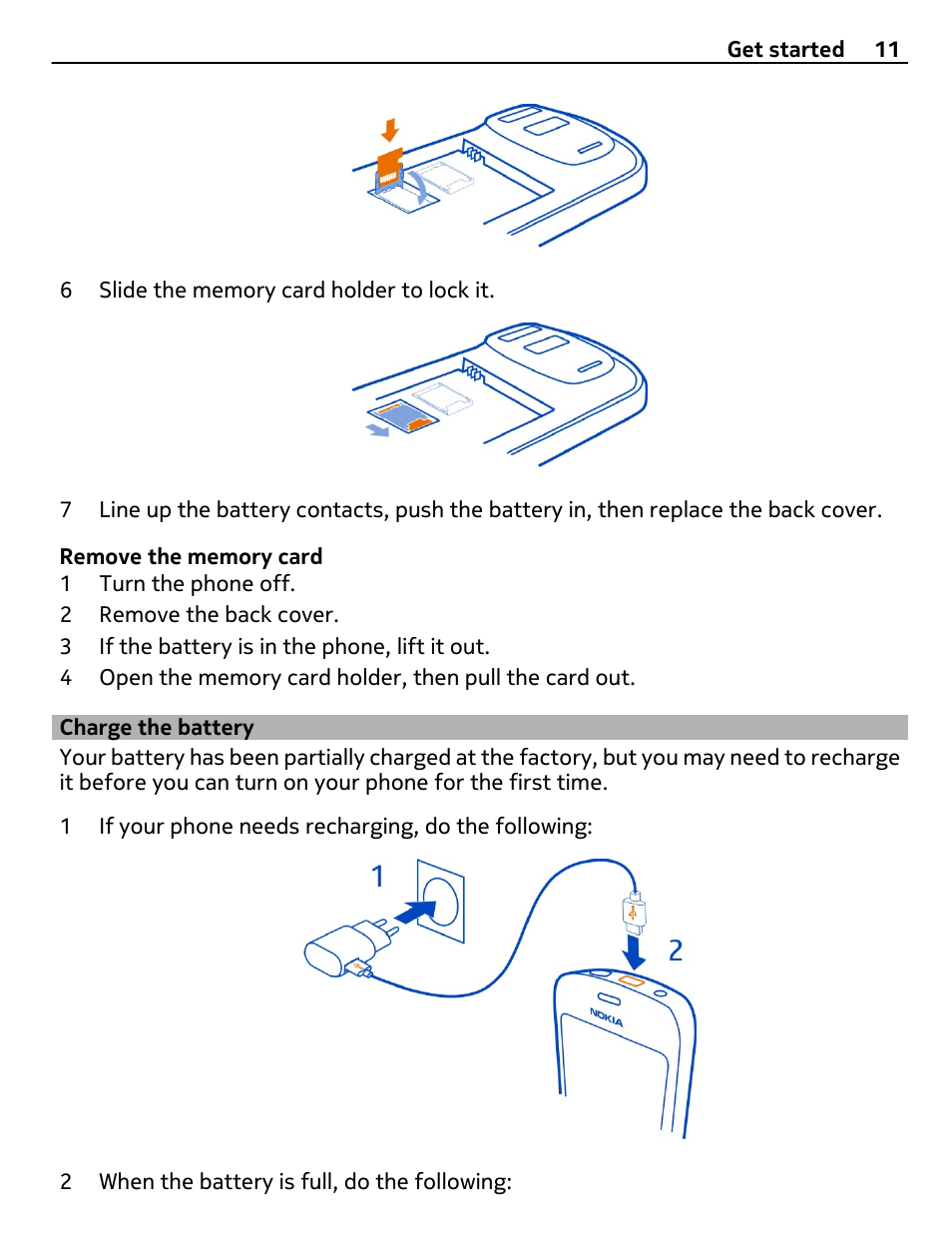 Charge the battery | Nokia 808 User Manual | Page 11 / 138