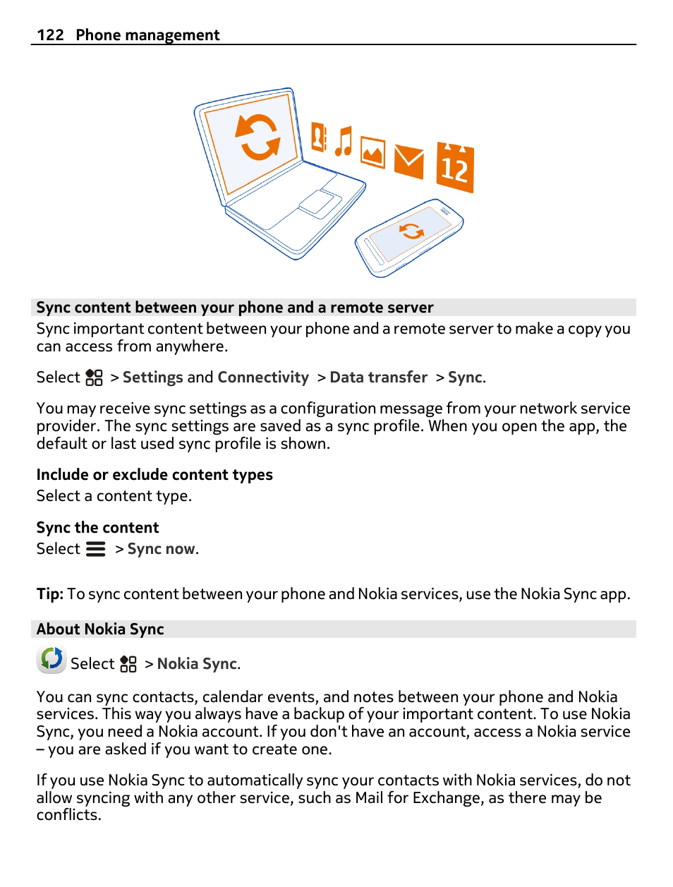 About nokia sync | Nokia 808 User Manual | Page 122 / 138