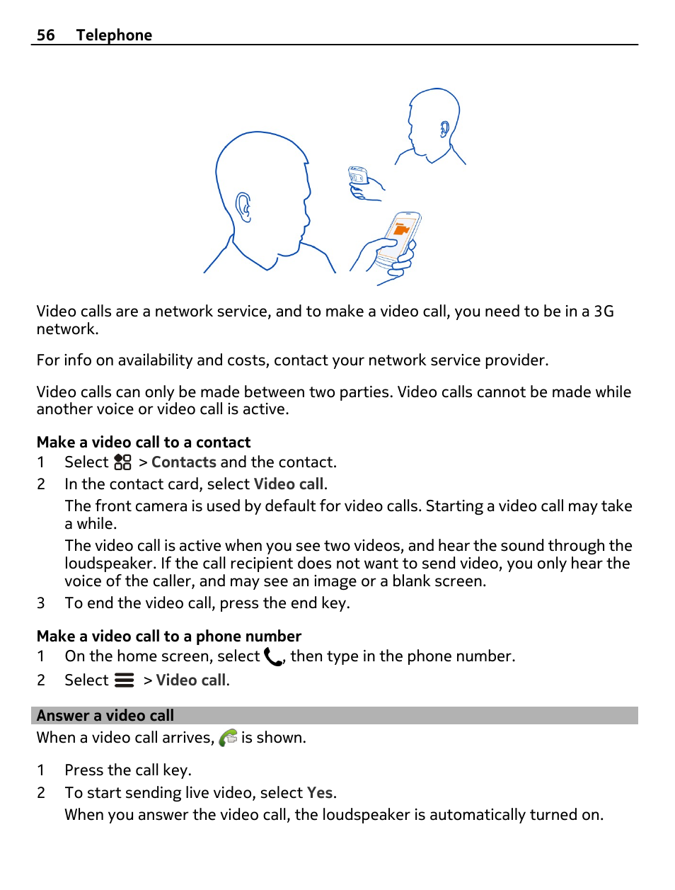 Answer a video call | Nokia 808 User Manual | Page 56 / 138