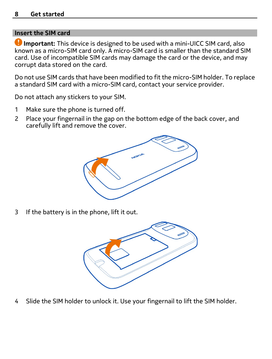 Insert the sim card | Nokia 808 User Manual | Page 8 / 138