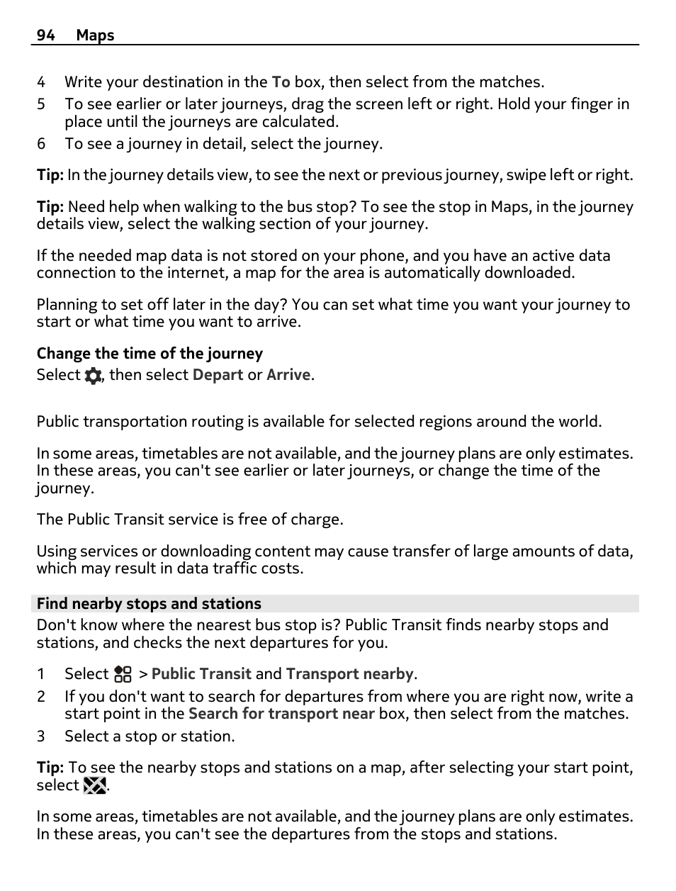 Find nearby stops and stations | Nokia 808 User Manual | Page 94 / 138