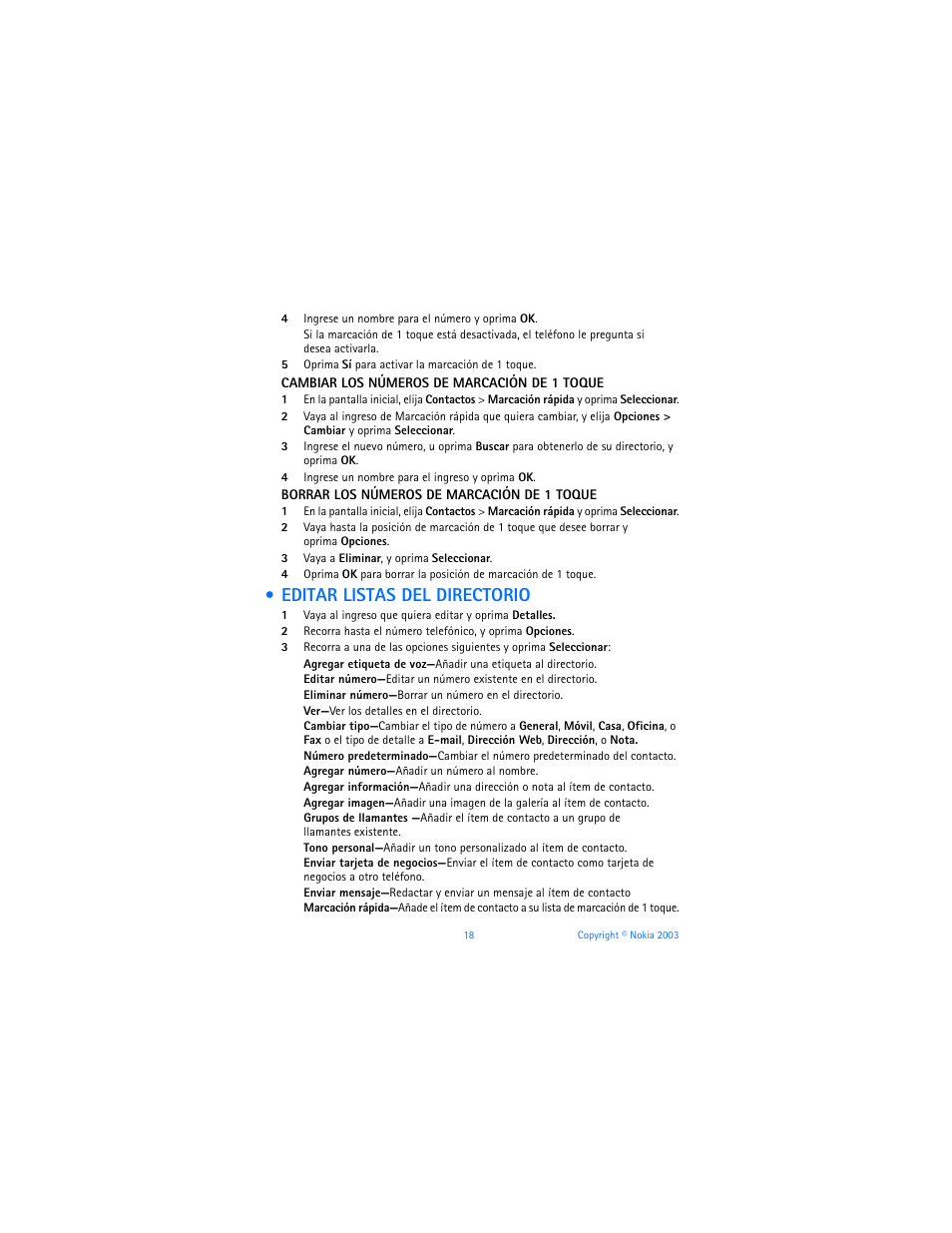 Editar listas del directorio, Edit contacts list entries | Nokia 6225 User Manual | Page 125 / 201