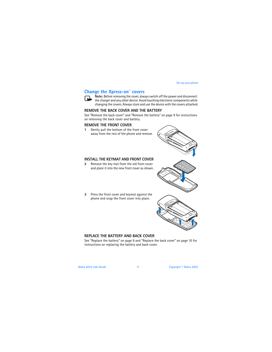 Change the xpress-on, Covers | Nokia 6225 User Manual | Page 18 / 201