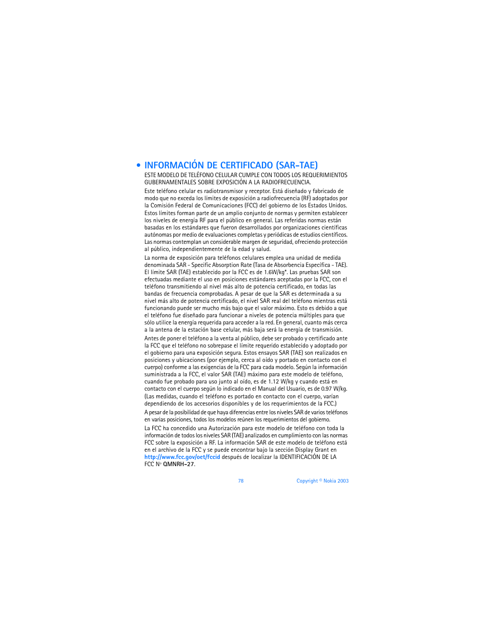 Información de certificado (sar-tae), Certification information (sar) | Nokia 6225 User Manual | Page 185 / 201