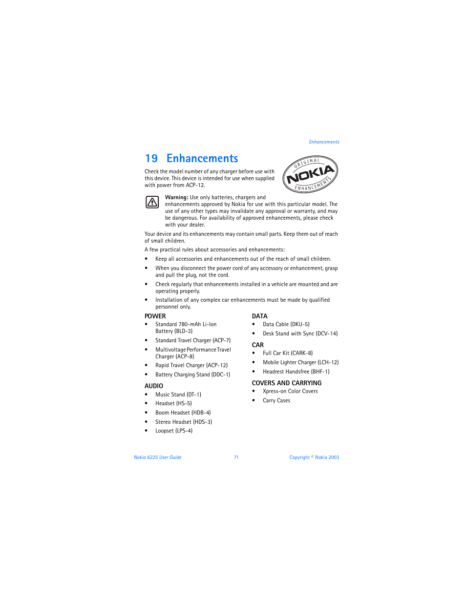 19 enhancements | Nokia 6225 User Manual | Page 78 / 201