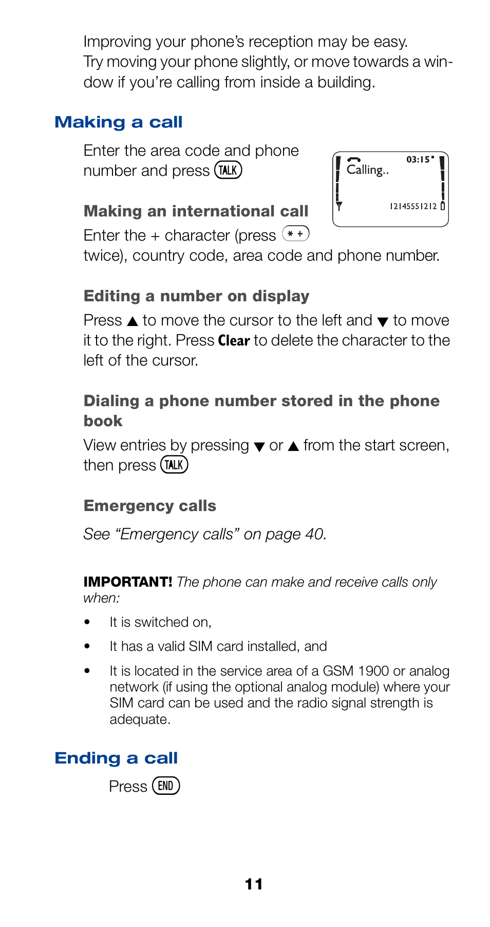 Making a call, Ending a call, 11 ending a call | Nokia 6190 User Manual | Page 13 / 112