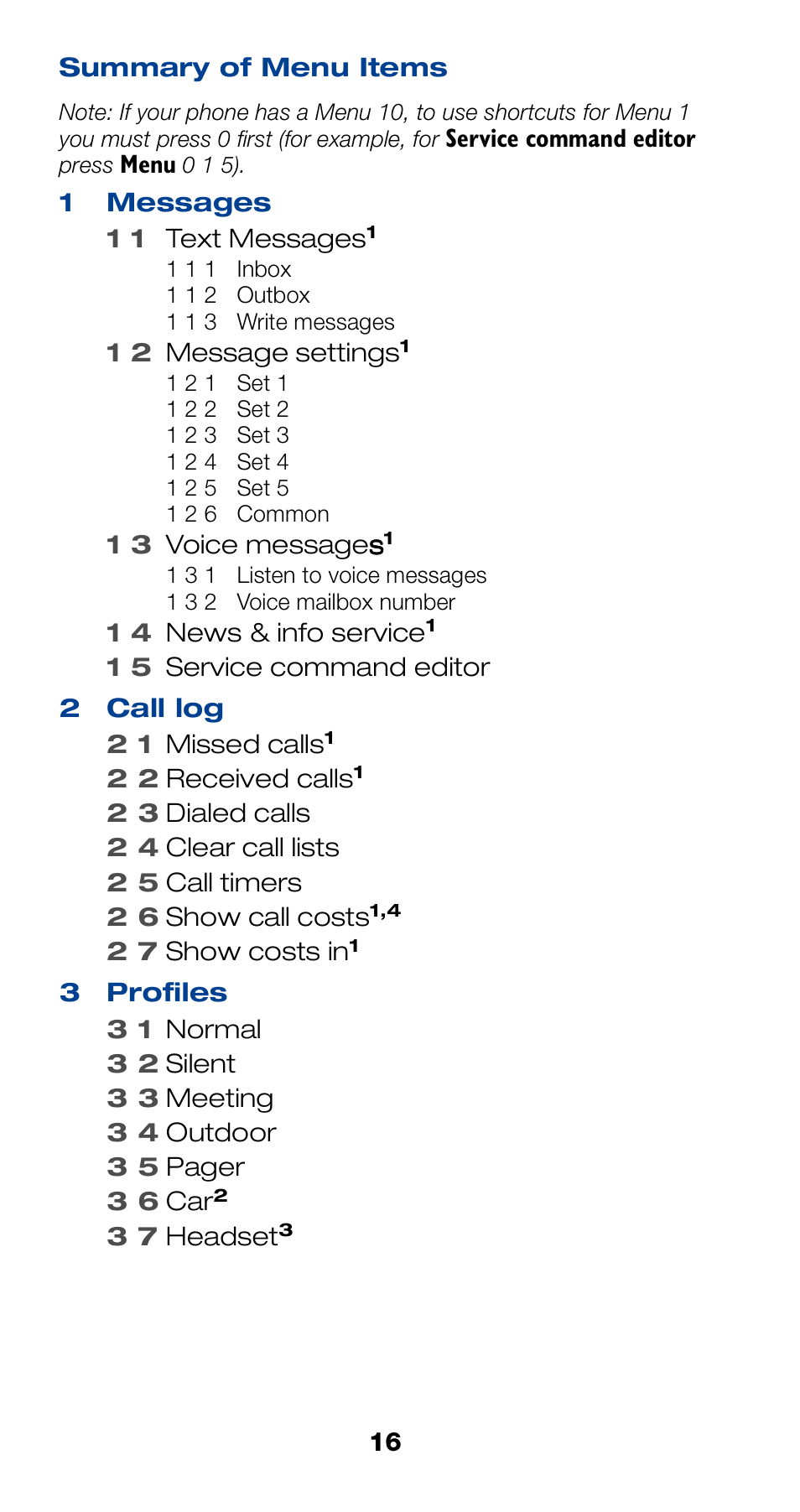 Summary of menu items | Nokia 6190 User Manual | Page 18 / 112