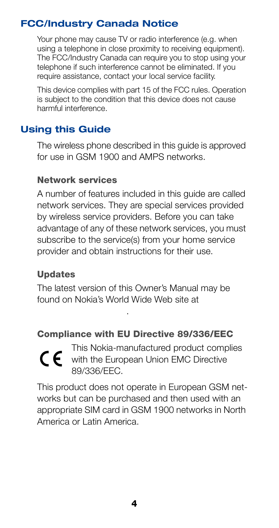 Fcc/industry canada notice, Using this guide, 4 using this guide | Nokia 6190 User Manual | Page 6 / 112