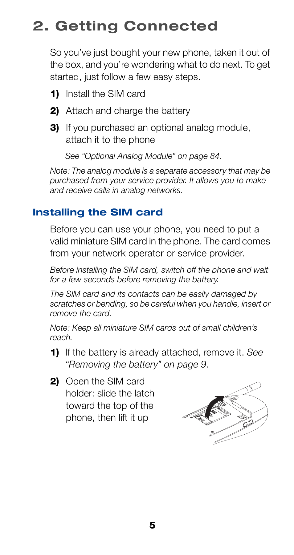 Getting connected, Installing the sim card, 5 installing the sim card | Nokia 6190 User Manual | Page 7 / 112