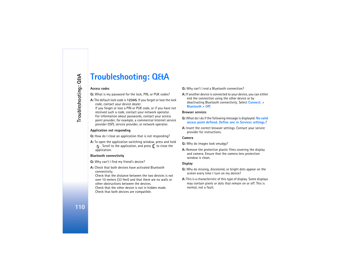 Troubleshooting: q&a | Nokia N80 User Manual | Page 111 / 131