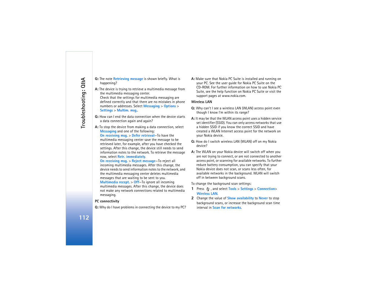 Troubleshooting: q&a | Nokia N80 User Manual | Page 113 / 131