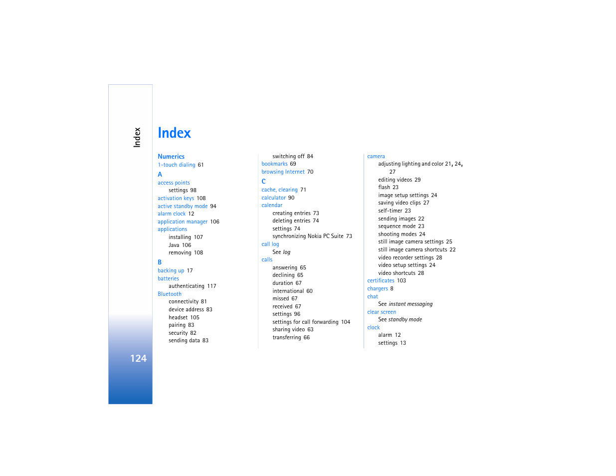 Index | Nokia N80 User Manual | Page 125 / 131