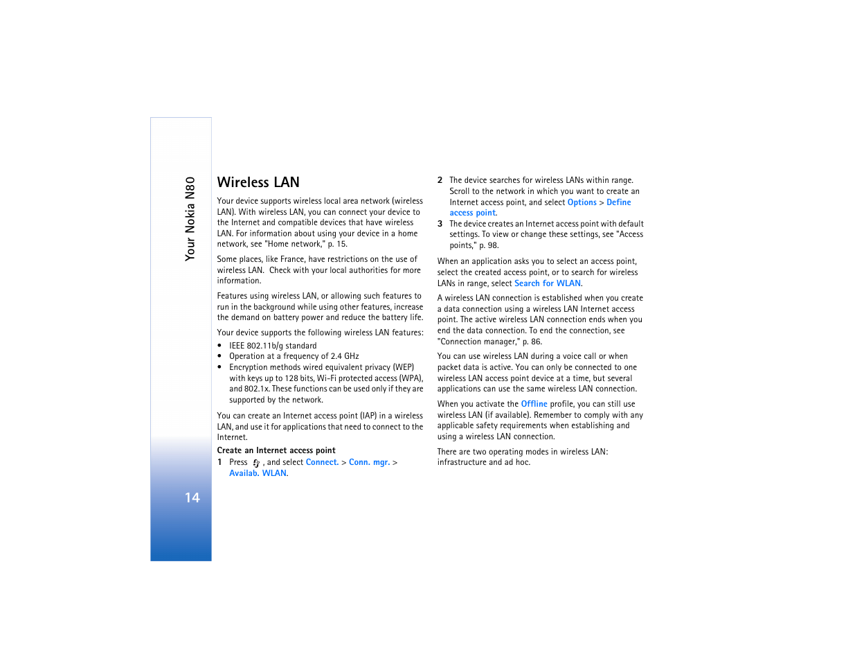 Wireless lan, See "wireless lan, 14 wireless lan | Your noki a n80 | Nokia N80 User Manual | Page 15 / 131