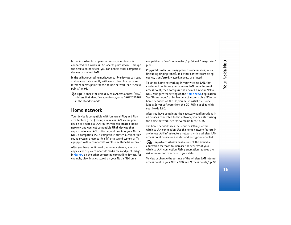 Home network, Network, see "home network | Nokia N80 User Manual | Page 16 / 131