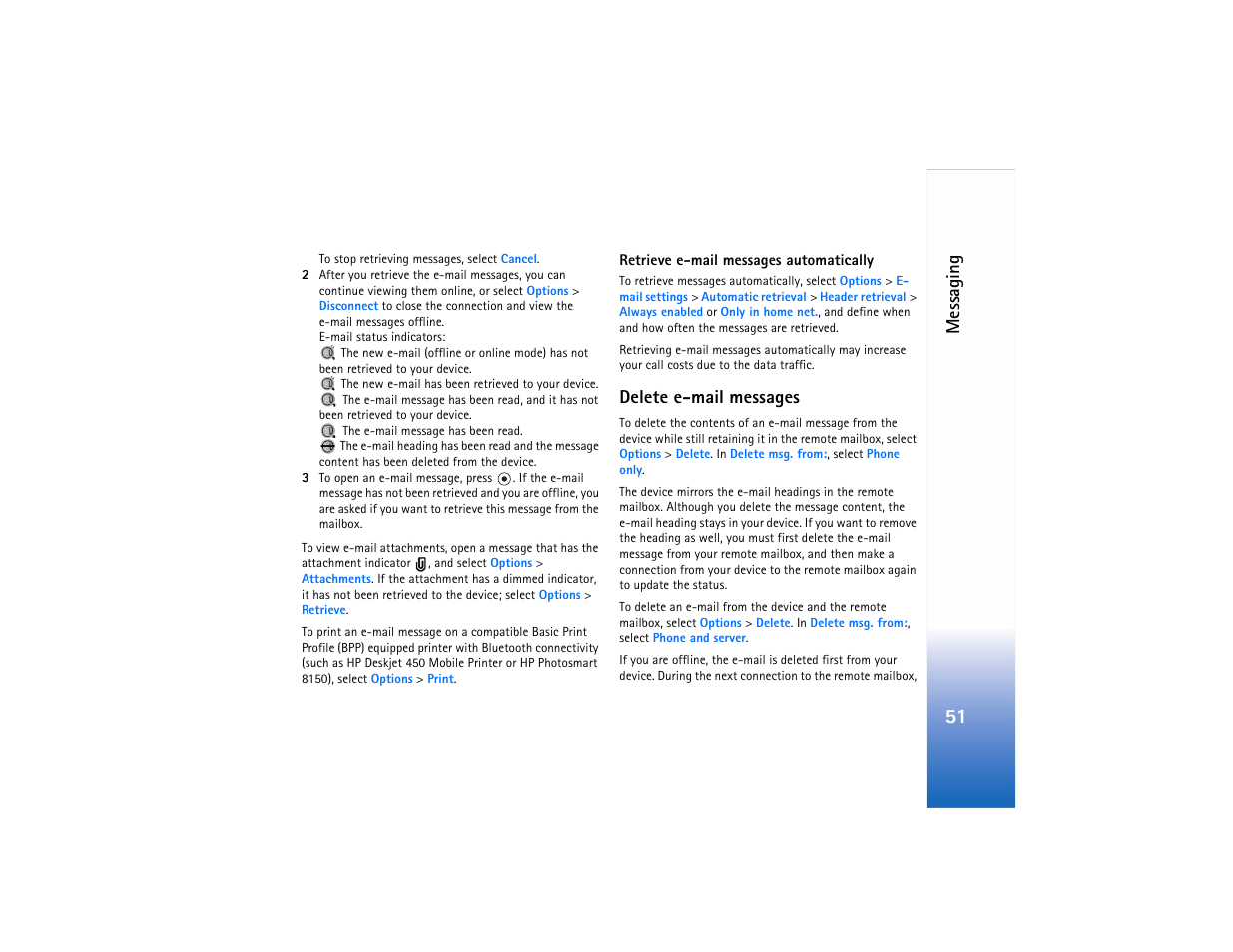 Messaging, Delete e-mail messages | Nokia N80 User Manual | Page 52 / 131