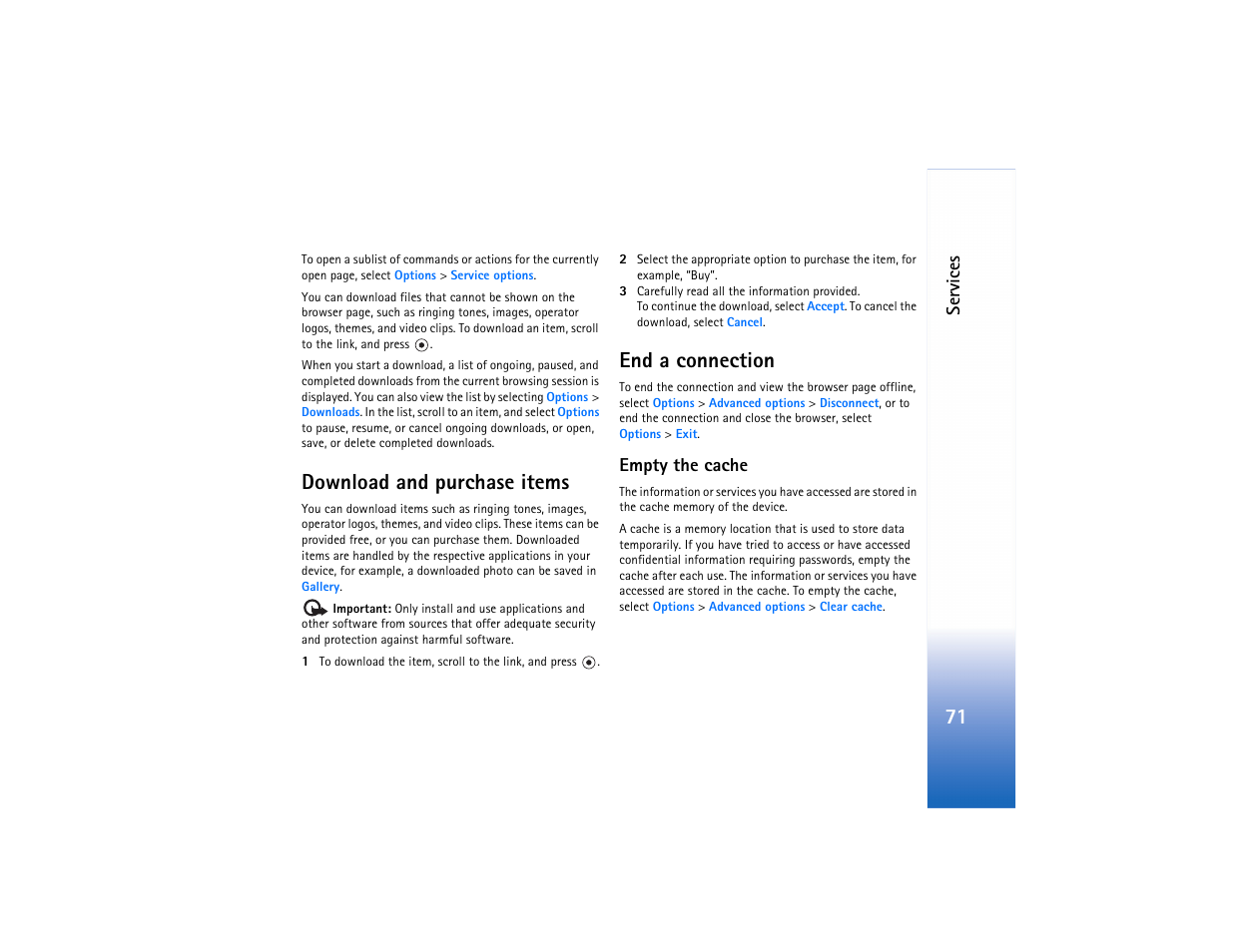 Download and purchase items, End a connection, Download and purchase items end a connection | Nokia N80 User Manual | Page 72 / 131