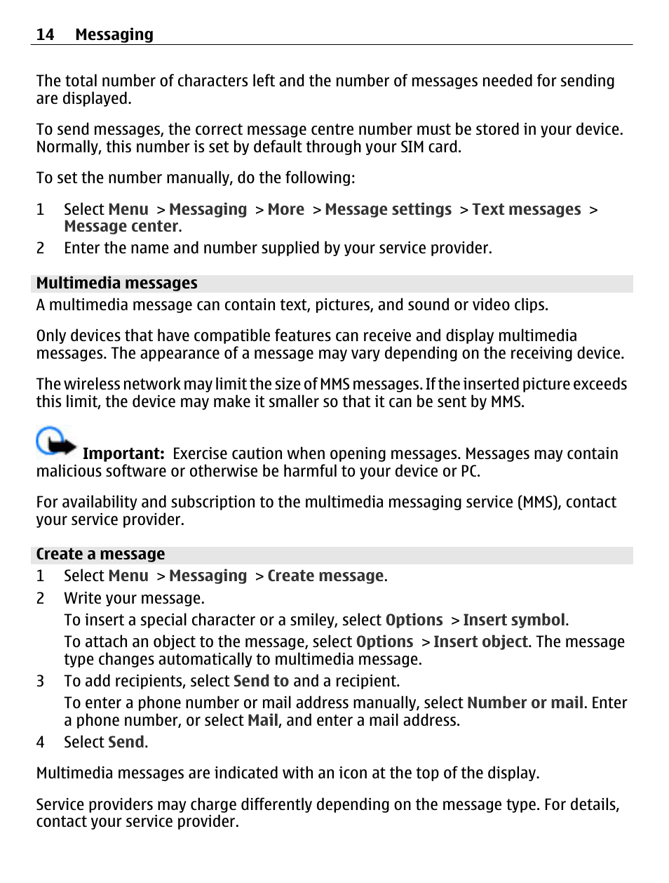 Multimedia messages, Create a message | Nokia C1-01 User Manual | Page 14 / 36