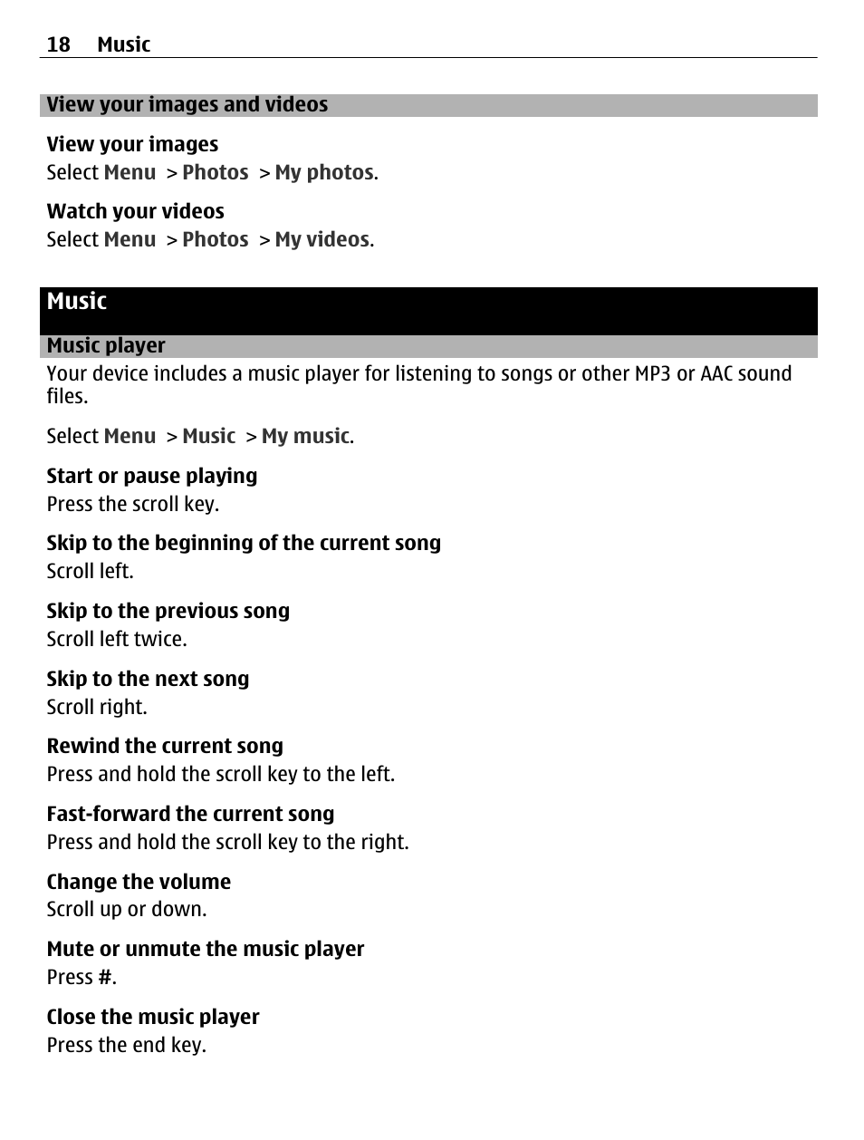 View your images and videos, Music, Music player | Nokia C1-01 User Manual | Page 18 / 36