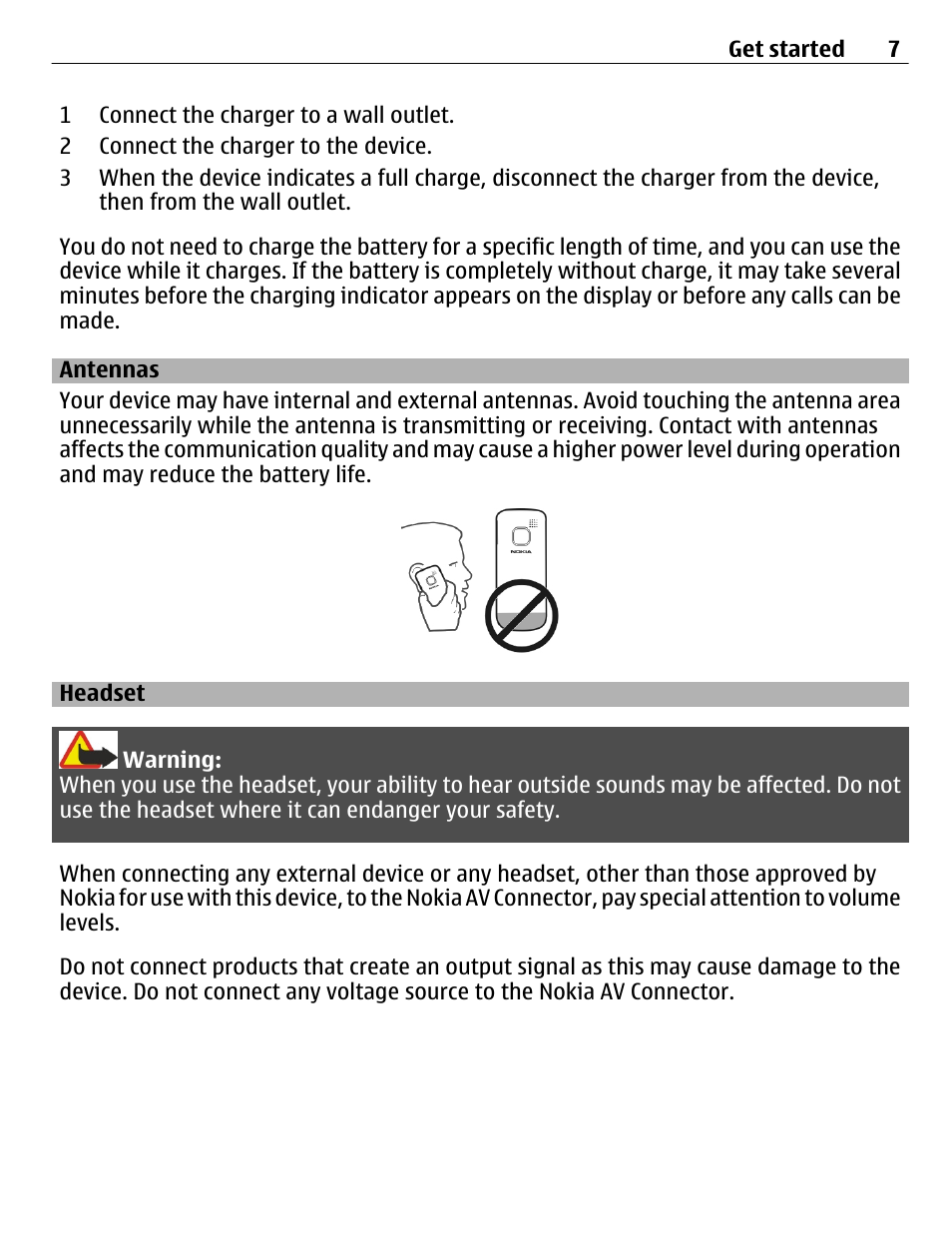 Antennas, Headset | Nokia C1-01 User Manual | Page 7 / 36
