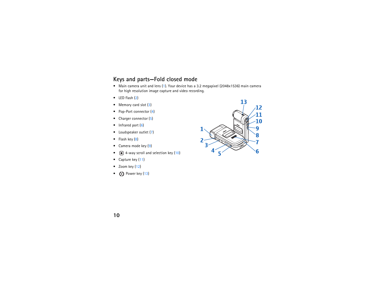 Keys and parts—fold closed mode | Nokia N93 User Manual | Page 11 / 17