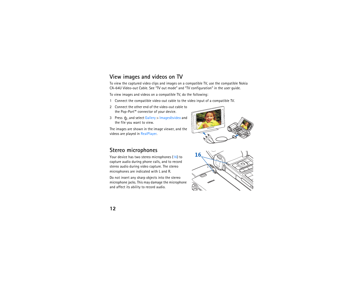 View images and videos on tv, Stereo microphones | Nokia N93 User Manual | Page 13 / 17