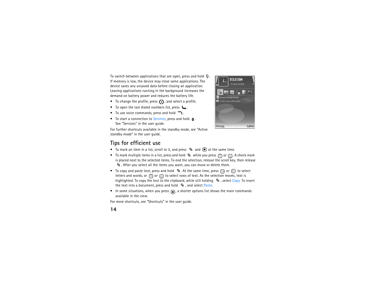 Tips for efficient use | Nokia N93 User Manual | Page 15 / 17