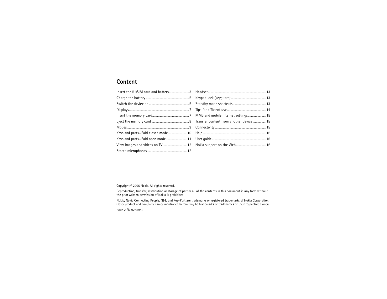 Content | Nokia N93 User Manual | Page 3 / 17