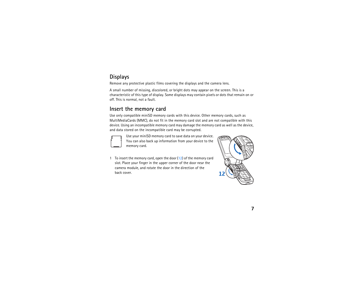 Displays, Insert the memory card | Nokia N93 User Manual | Page 8 / 17