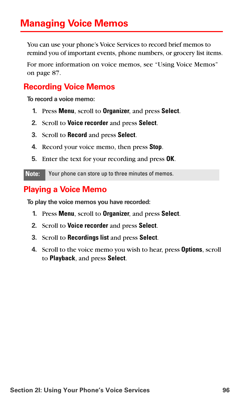 Managing voice memos, Recording voice memos, Playing a voice memo | Nokia 6016i User Manual | Page 104 / 169