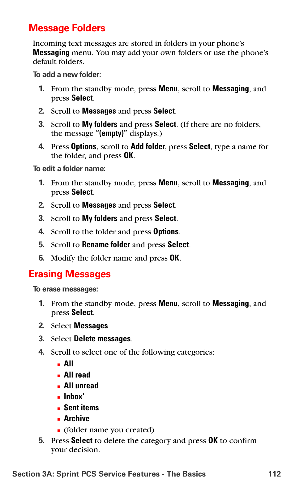 Message folders, Erasing messages | Nokia 6016i User Manual | Page 120 / 169