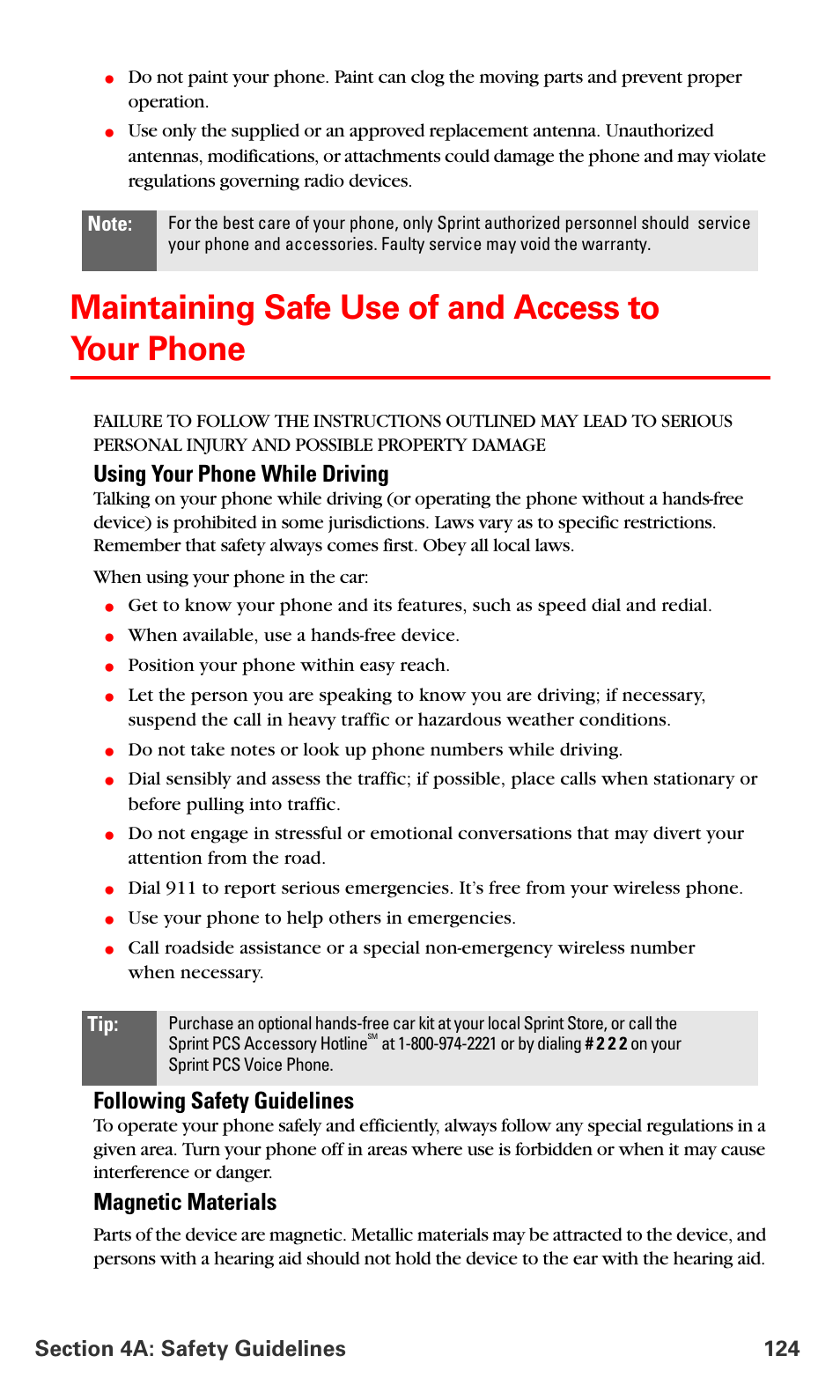 Maintaining safe use of and access to your phone, Using your phone while driving, Following safety guidelines | Magnetic materials | Nokia 6016i User Manual | Page 132 / 169